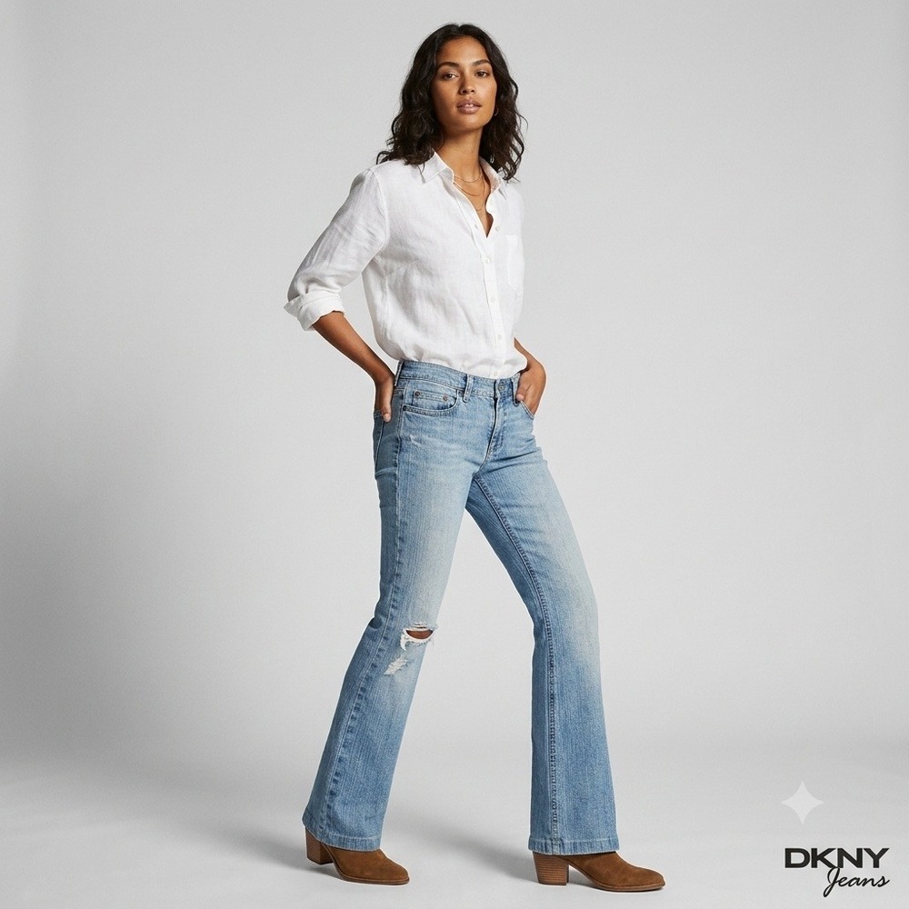 DKNY Jeans Bootcut Jeans Women 4 Light Blue Distressed Stretch Denim